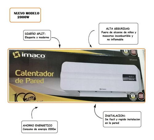 Estufa Calentador De Pared Imaco Wh2000 C/ Control Remoto