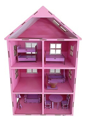 Casa Pepa De Bonecas Em Mdf Casa Rosa Para Crianças