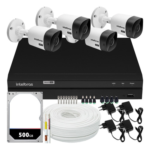 Kit Cftv Monitoramento 4 Cameras Intelbras Vhc 1120 Fonte 1a