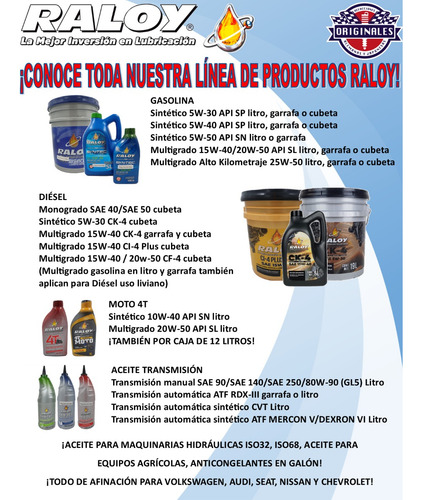 Aceite Raloy Multigrado 20w50 Api Sl Gasolina Diesel Litro
