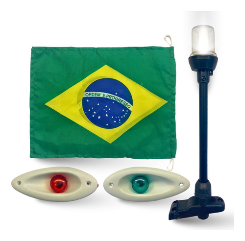 Kit Luz De Popa Led + Olho De Tubarão Bco + Bandeira Brasil