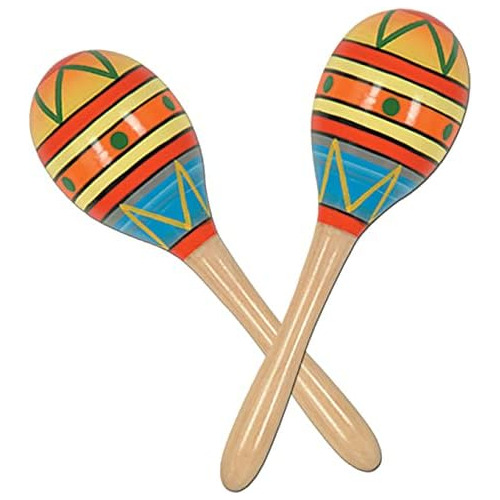 2 Piece Mexican Fiesta Wooden Maracas Cinco De Mayo Noi...