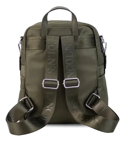 Mochila Impermeable Combinada En Simil Cuero Lincolns Verde Militar