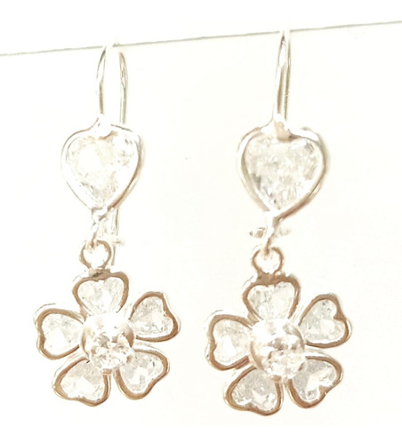 Aretes Largos Corazon Y Pensamiento Con Zirconias Plata 925