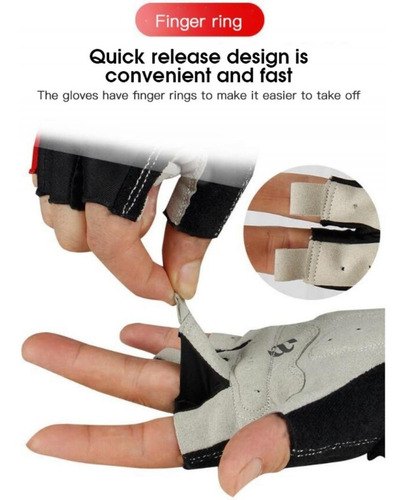 Imagen 8 de 9 de Guantes Ciclismo Gel Dedo Corto Negro Gym Gimnasio Mtb