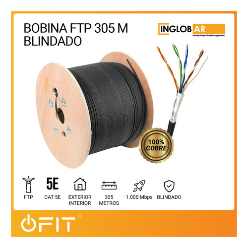 Imagen 2 de 10 de Cable De Red Ftp Blindado Inglobar Bobina 305mts Exterior Cat 5e Full