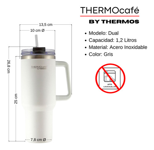 Vaso Térmico Quencher Dual 1.2 Litros Ac Inox Tapa | Thermos Blanco