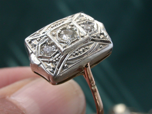 Luli Anillo Antiguo Vintage Art Deco Oro 18k Y 3 Diamantes A