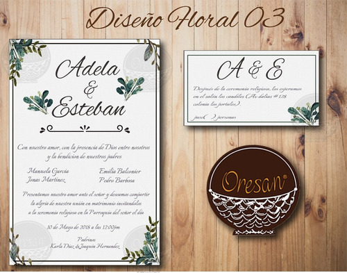 50 Invitaciones Boda, Xv  Follaje + 100 Pases