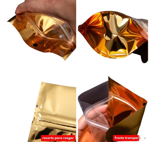 Saco Zip Lock Stand Up Pouch Dourado C/visor 09x14x03 400 Un