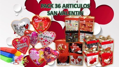 Pack Cajas Dia Del Amor + Globos + Varilla (36 Artículos)