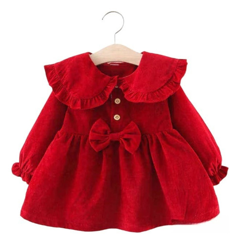 Vestido Manga Larga  Cotelé Forrado Plush Para Bebé Niña