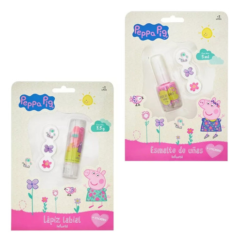 Combo Maquillaje Infantil Peppa Pig Esmalte + Labial Pepa