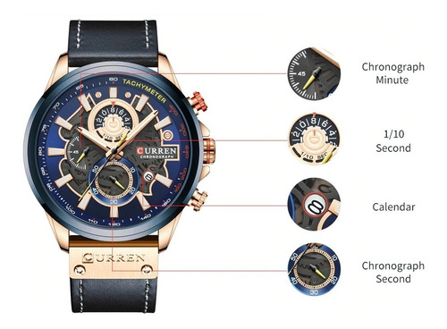 Relógio Masculino Curren Pulseira Couro Cronógrafo Quartzo