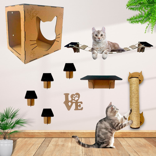 Playground Para Gatos Gatinho Móveis Gatil Em Mdf 8 Peças Cor Fixo Parede