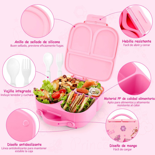 Lonchera Bento Box Para Niños 1400ml 4 Divisiones Portátil