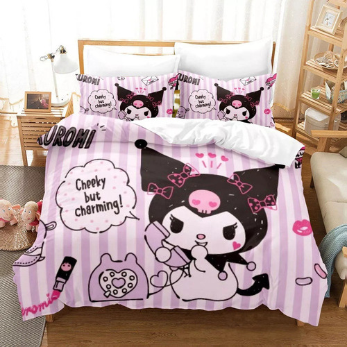 . Juego De Ropa De Anime Kuromi Con Fundade Cama Individual