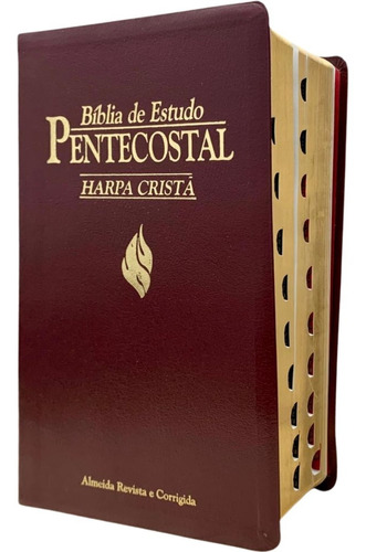 Bíblia De Estudo Pentecostal Media Vinho Almeida Revista E Corrigida Com Harpa E Índice Lateral