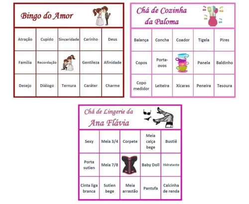 104 Cartelas Bingo Chá Cozinha Casal Personalizado