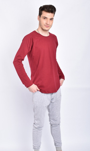 Imagen 4 de 9 de Remera Entallada Hombre Manga Ranglan Larga Algodón Jersey Premiun A15