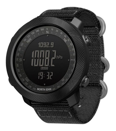 Imagen 2 de 2 de Reloj de pulsera North Edge Apache de cuerpo color negro, digital, fondo negro, con correa de nailon color negro, dial gris, subesferas color negro, minutero/segundero gris, bisel color negro, luz azul y hebilla simple