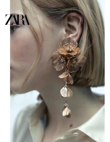 Pendientes Colgantes Largos Con Flecos De Flores Para Mujer,