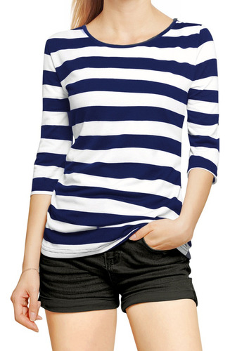 Playera Ajustada Cuello Redondo Top Estampado Manga Al Codo
