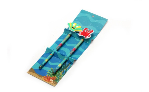 Imagen 5 de 5 de Lápices 4 Diseños Con Aplique De Animales De Mar Pack X 12