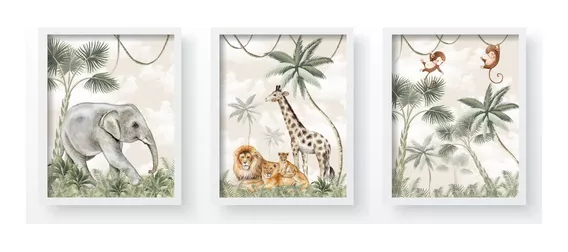 Quadros Decorativos De Safari Floresta Selva Infantil Qd363