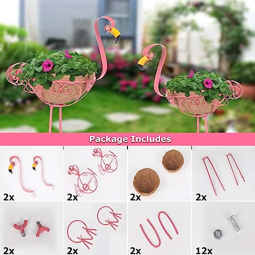 Conjunto De 2 Maceteros De Metal Color Rosa Con Forma De Fla