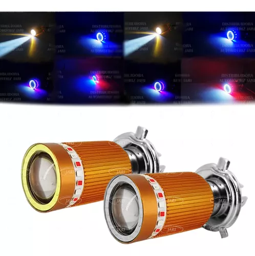 Bombilla H4 Led Lupa Moto C/estrobo Aro Y Cinturon Rojo-azul