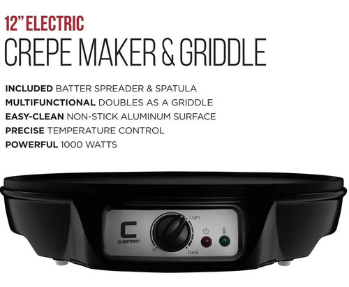 Crepera Eléctrica De 12 Pulgadas 1000 W Chefman Rj33-c-mx