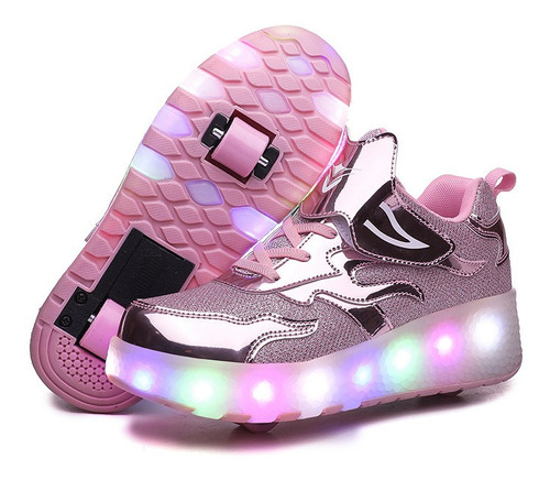 Tenis Patin Led Con 2 Ruedas. Zapato Patin Luces Carga Usb