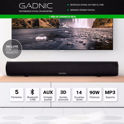 Barra Sonido Gadnic 90wtts Ecualizador Bluetooth Remoto