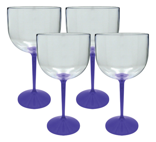 Kit 4 Taças Gin Krystalon - Transparente Com Haste Azul