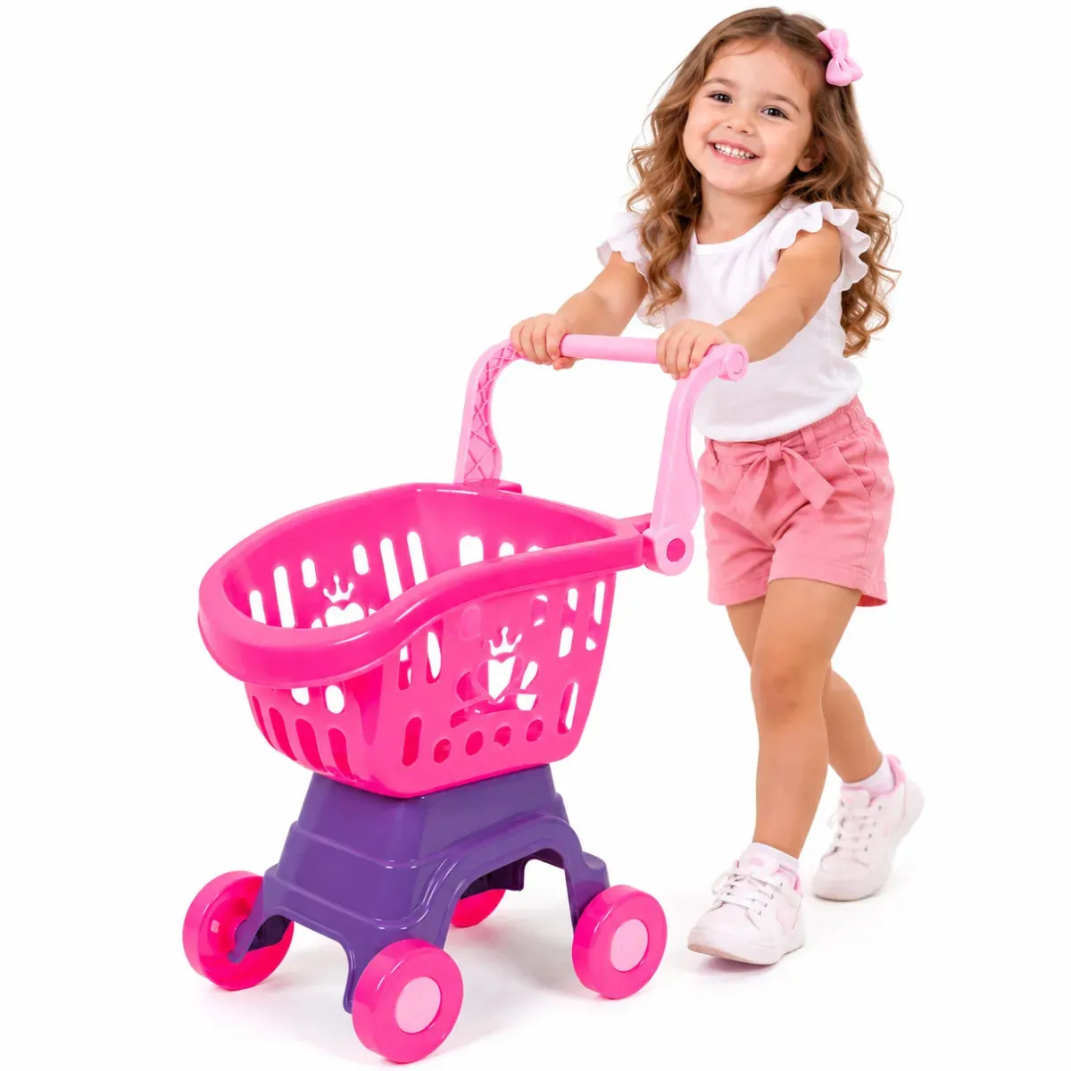 Carrinho de Compras Infantil Rosa Brinquedo de Supermercado e Mercadinho para Meninas Faz de Conta
