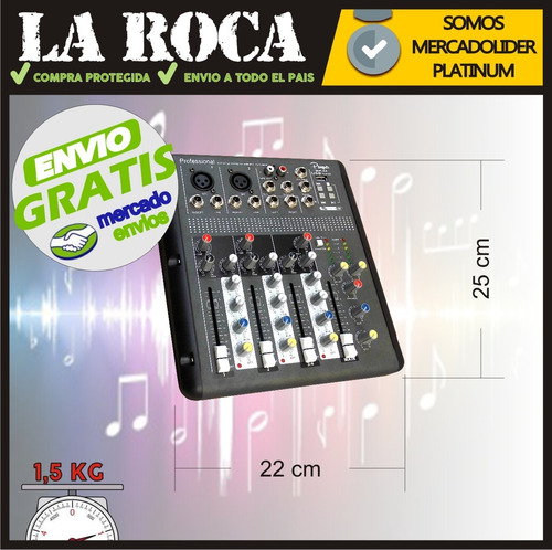 Consola Mixer Parquer Mip4a 4 Canales Usb Efectos Phantom
