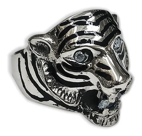 Anillo Tigre Blanco Plata Maciza .925 Garantizada Y Circonia
