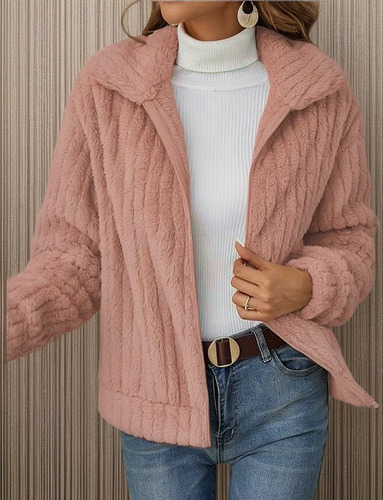 Chaqueta Corta Con Solapa Tipo Cárdigan De Felpa Para Otoño-