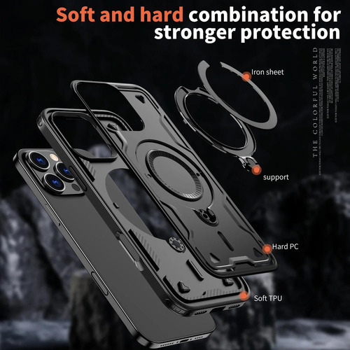 Funda Armor Magsafe Para iPhone 16, 13, 12, 14, 15 Pro Max Plus, Carga Inalámbrica, 360 Grados, Anillo Atril, A Prueba De Golpes