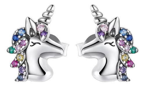 Aros Unicornio Colorido Cute Pendientes Mujer Plata Ley 925 