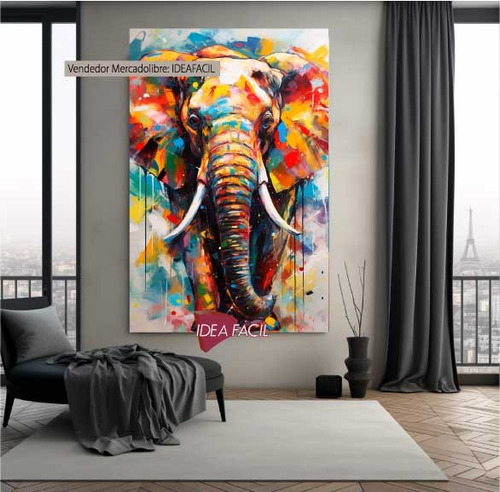 Cuadro Elefante Artístico Graffiti Canvas Grueso Clf1 90x60