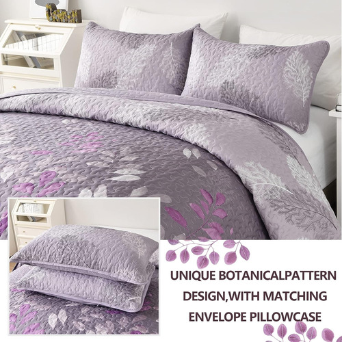 Juego De Edredón Morado Completo, 3 Pcs Colcha De Ve...
