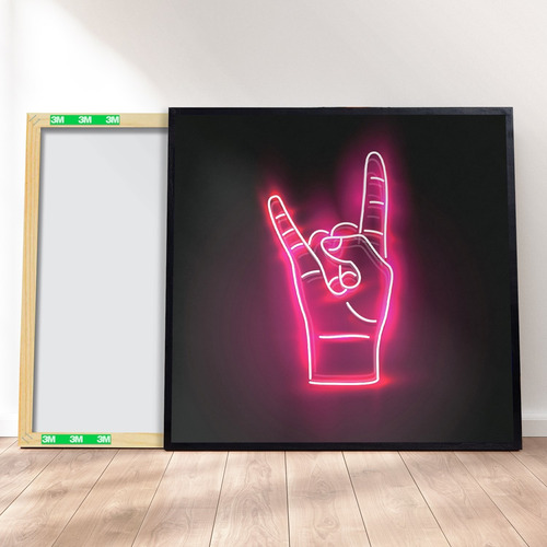 Imagem 1 de 4 de Quadro Decorativo 60x60 - Neon Mão Rock And Roll 1