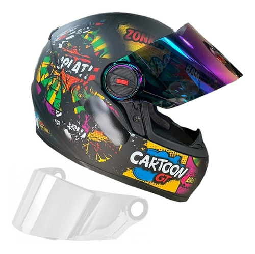 Capacete Gt Cartoon Preto Fosco Viseira Camaleão Fw3 Nfe *