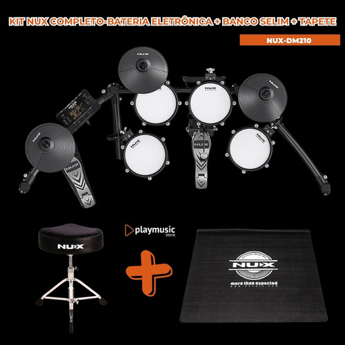 Kit Bateria Eletrônica Nux Dm-210 Peles Mesh C/ Banco Tapete