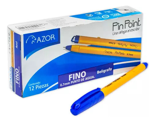 Pluma Punto Fino Pin Point 0.7 Mm Caja Con 12 Pzas Amarillo Azul