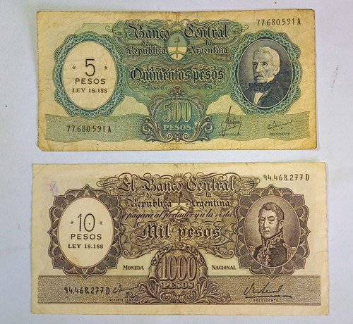 Billetes Argentina Resellados 500 Y 1000 Pesos Mon. Nacional
