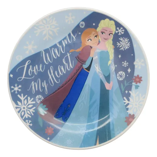 Juego X3 De Cerámica Infantil Frozen Plato, Taza Y Bowl Color Celeste