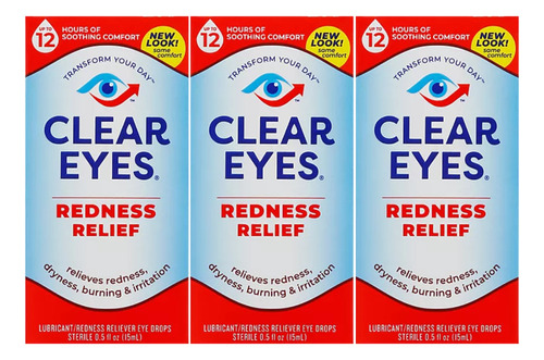 Clear Eyes Redness Relief Gotas 3 Botellas De 15ml C/u